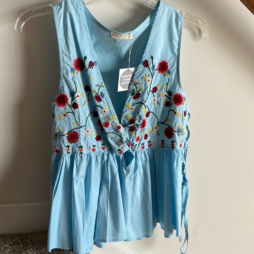 Floral Embroidered Peplum Top